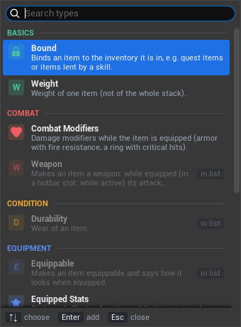 The type picker of item traits
