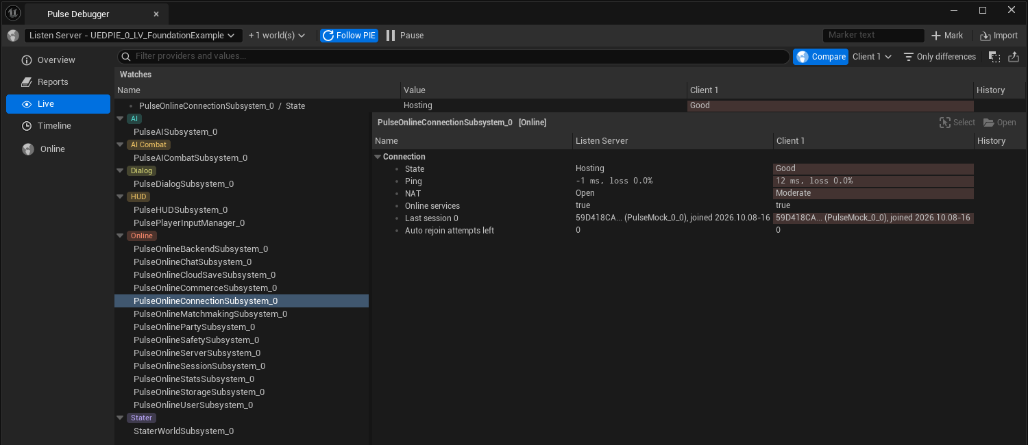 Live page comparing server and client