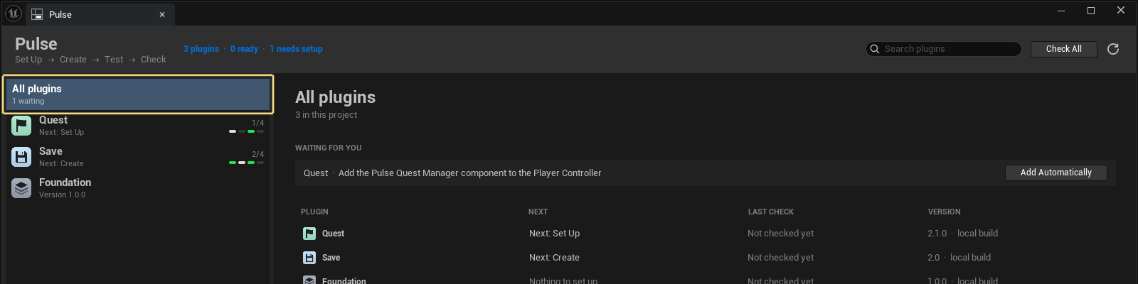 The Pulse window on the All plugins page
