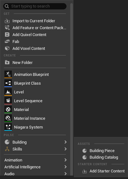 Add > Pulse > Build in the content browser