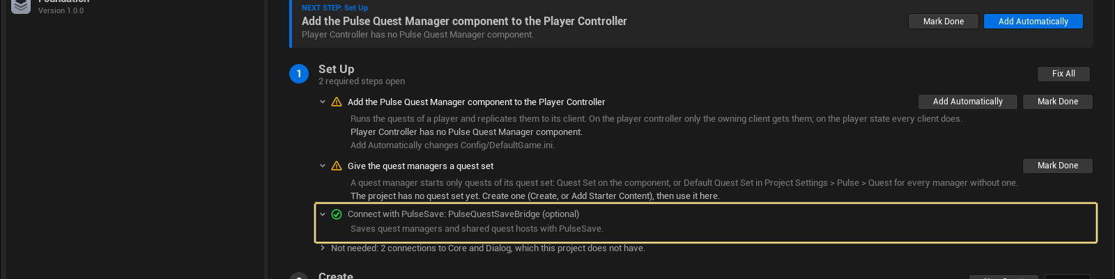 The bridge step in the Set Up of Pulse Quest